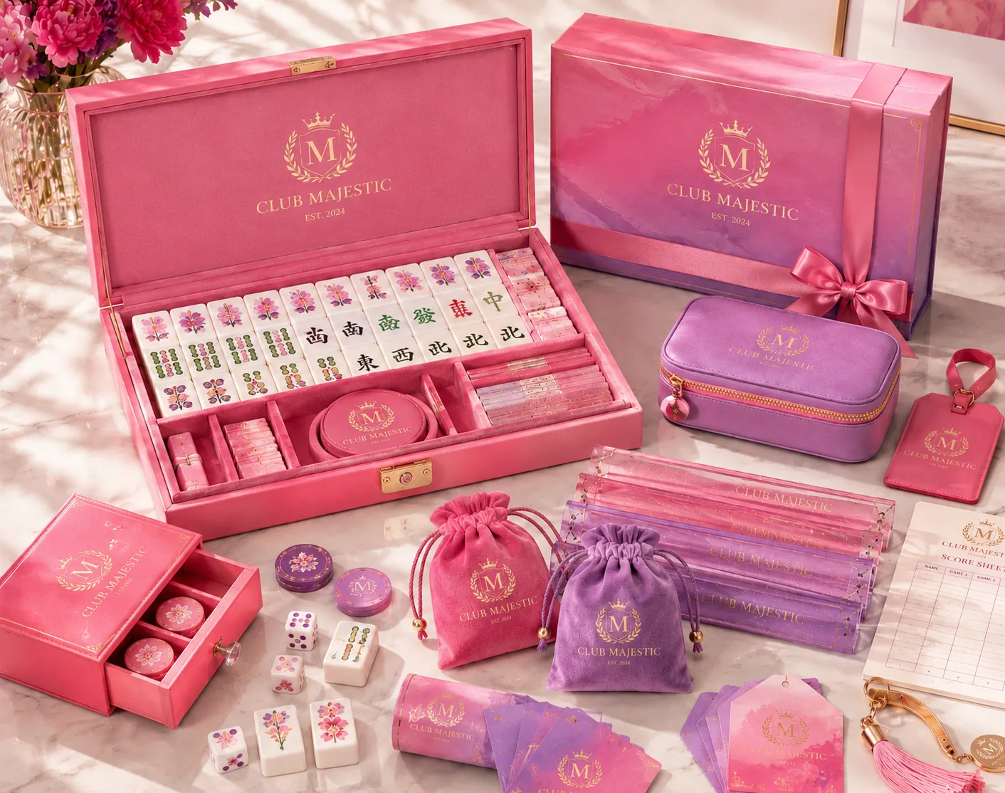 Mahjong packaging presentation with product components