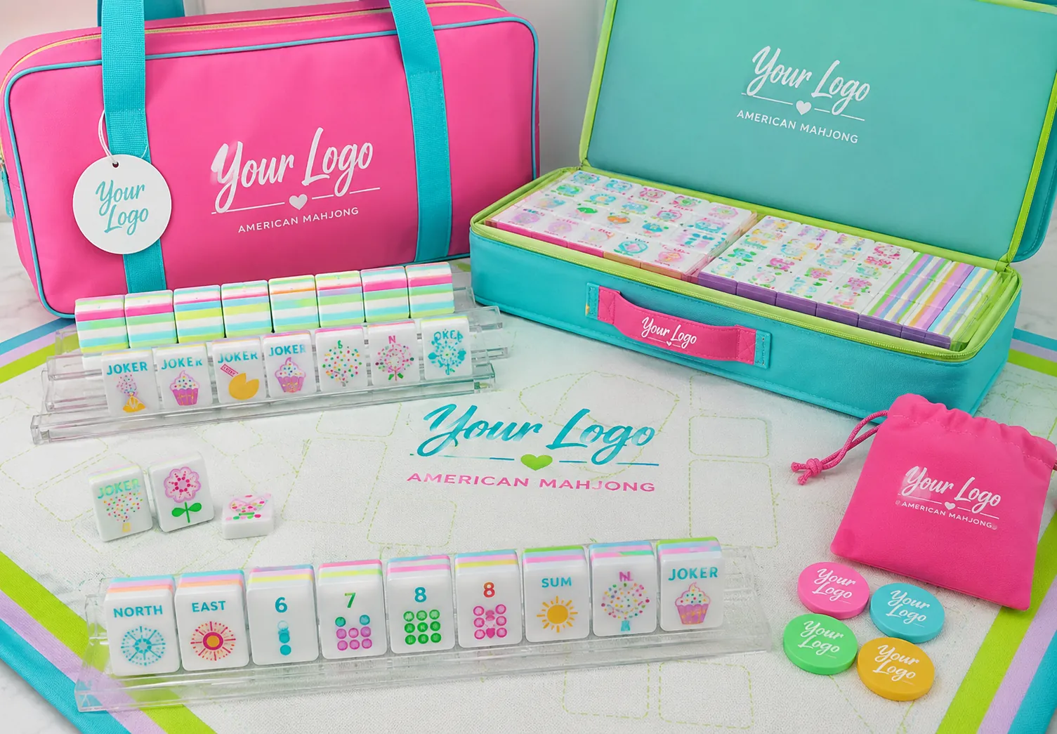 Private label Mahjong products and branded packaging