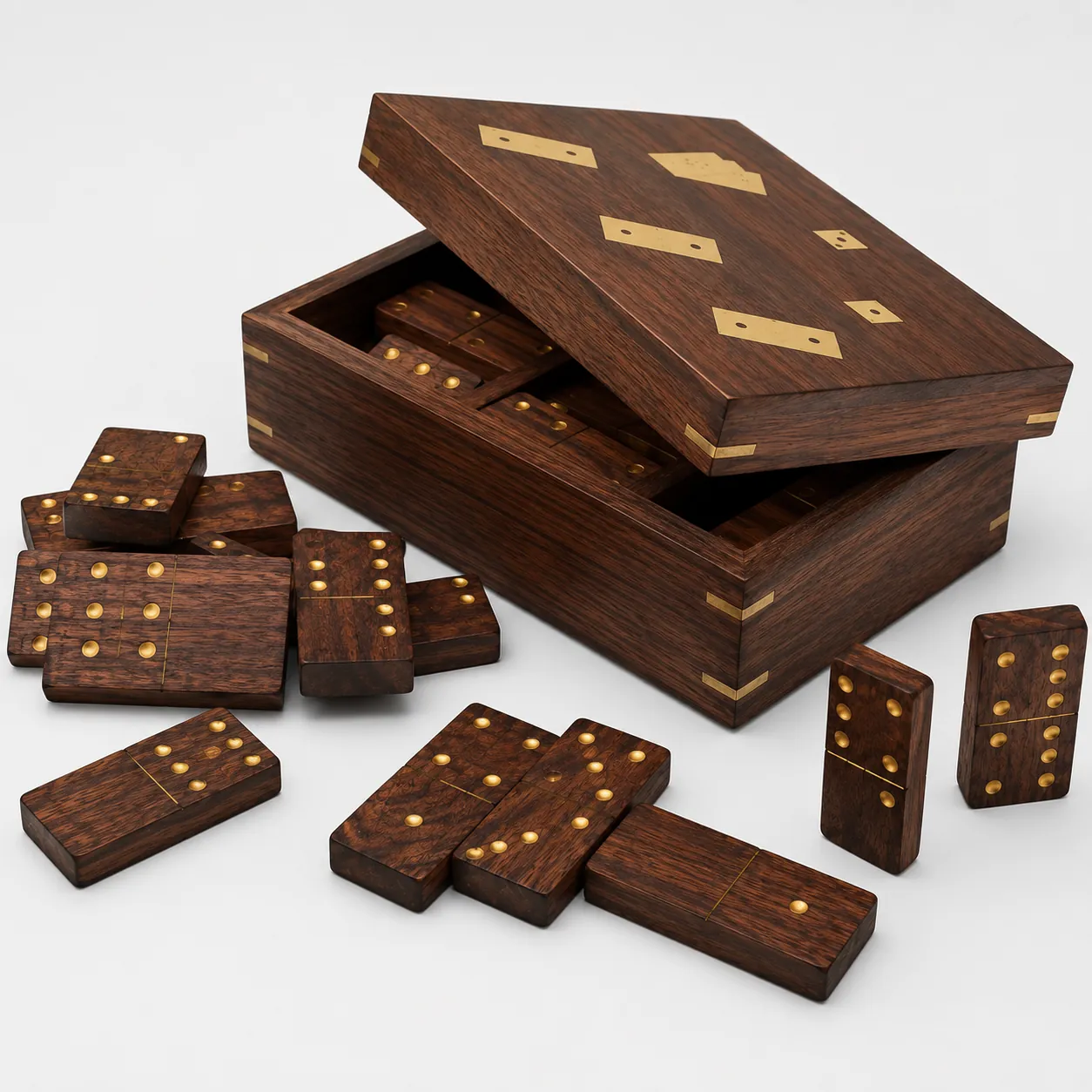 Wooden Domino Set with Decorative Storage Box