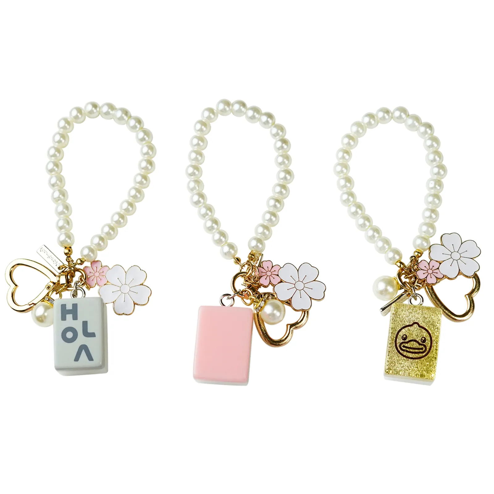 Mahjong Tile Beaded Charm Keychain with Decorative Pendants