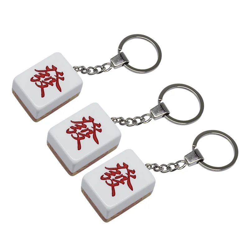 Classic Mahjong Tile Keychain with Metal Key Ring