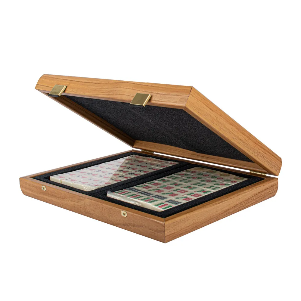 Wood-Look Hinged Mahjong Tile Storage Case