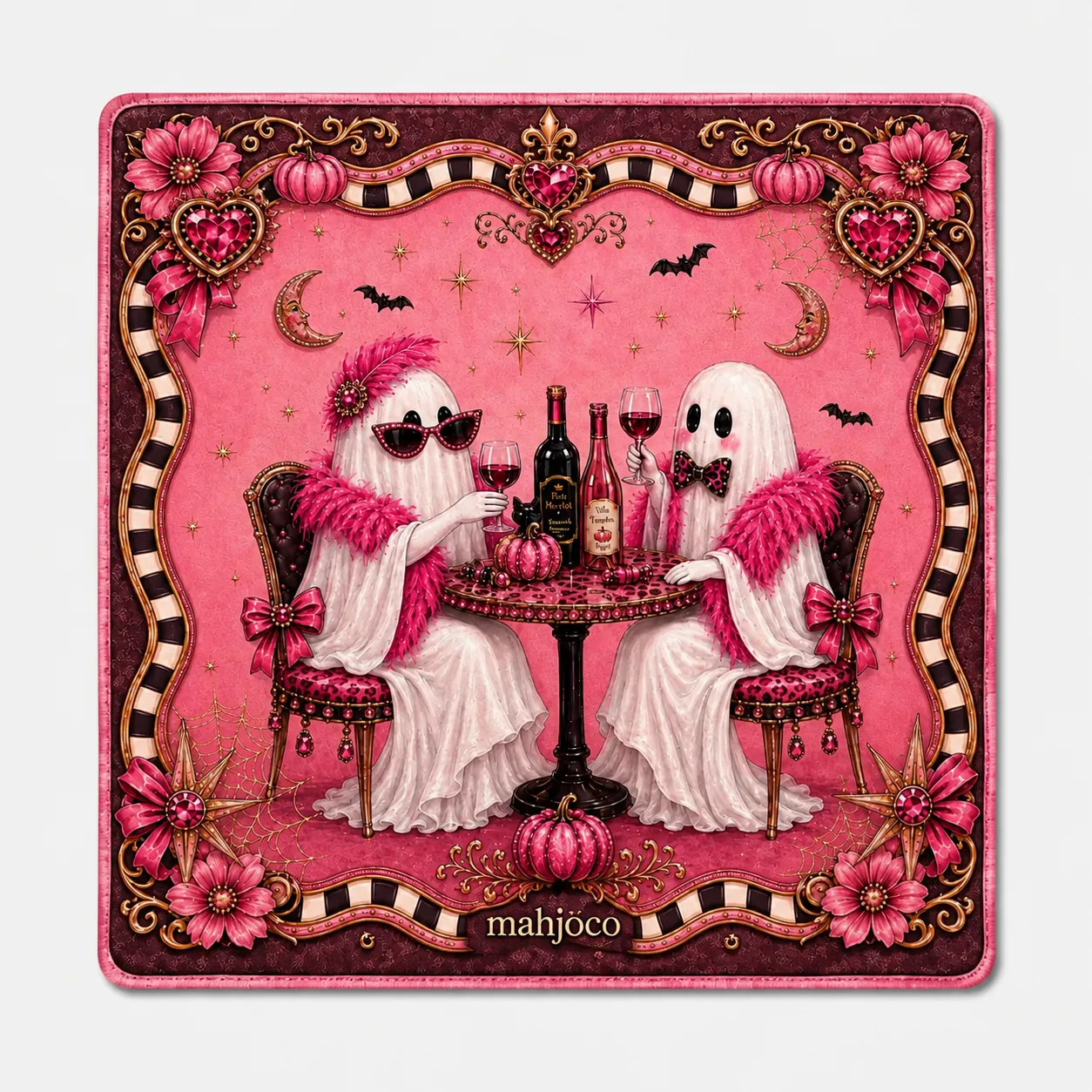 Halloween Party Mahjong Mat with Illustrated Ghost Design
